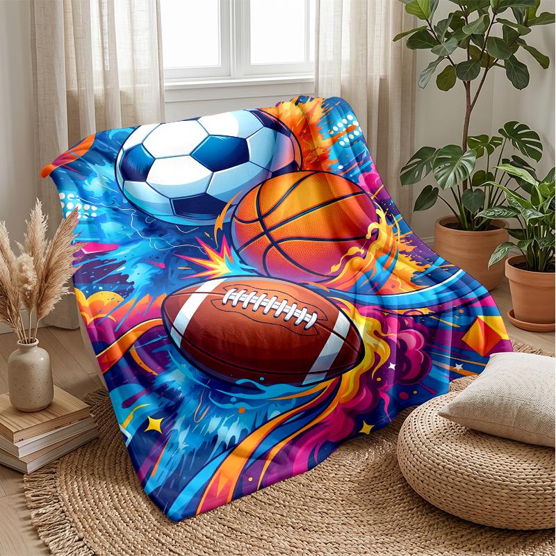 Sports Ball Festival Theme Blanket Lightweight Warm Flannel Blanket Decorative Throw Blanket for Home Decoration