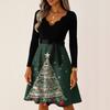 Women's Casual Fashion V Neck Long Sleeve Christmas Printed Party Vintage Long Dresses