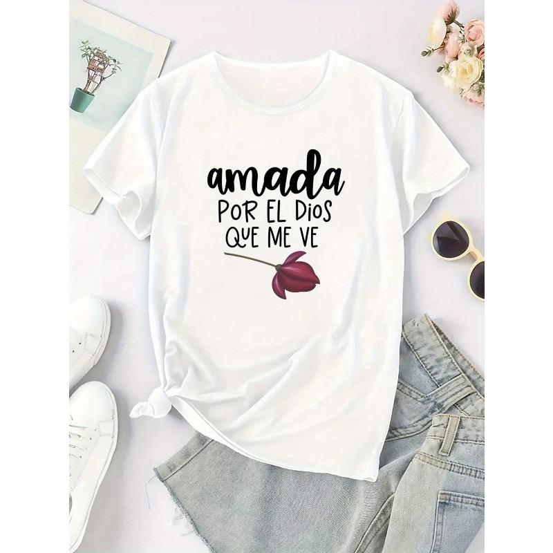 European Size Letter Pattern T-Shirt - Soft, Breathable, Comfortable Polyester Blend Short Sleeve Casual Summer Sportswear, Easy Care, Quick-Dry