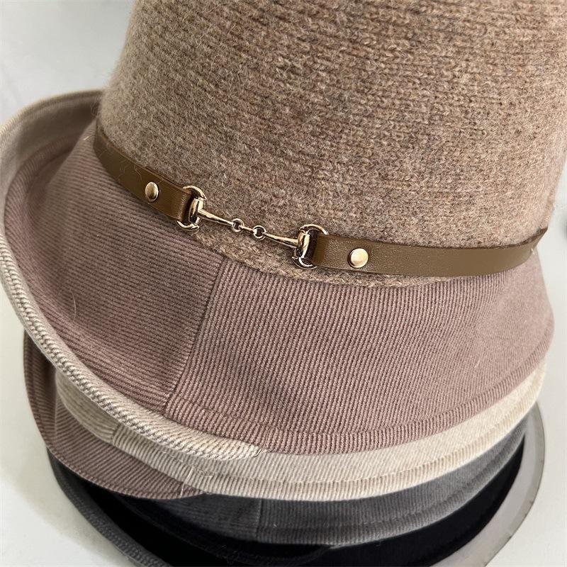 Cashmere Fisherman's Hat Children's Autumn and Winter Retro Versatile Warm Knitted Hat Premium Feeling Belt Decorative Basin Hat
