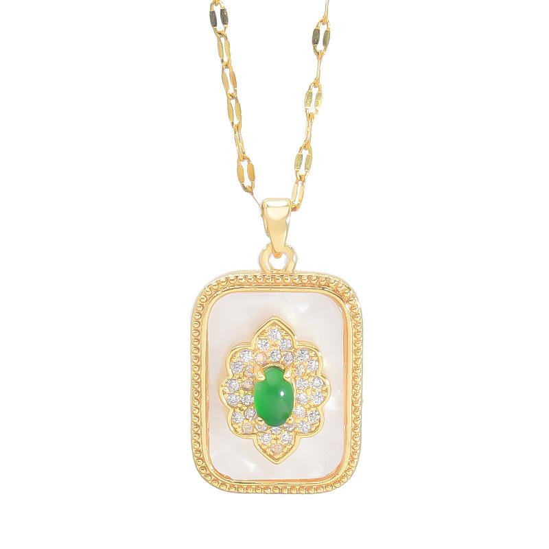 Emerald Square Necklace Women'S Retro National Tide Trend Inlaid Zircon Pendant Star Same Style