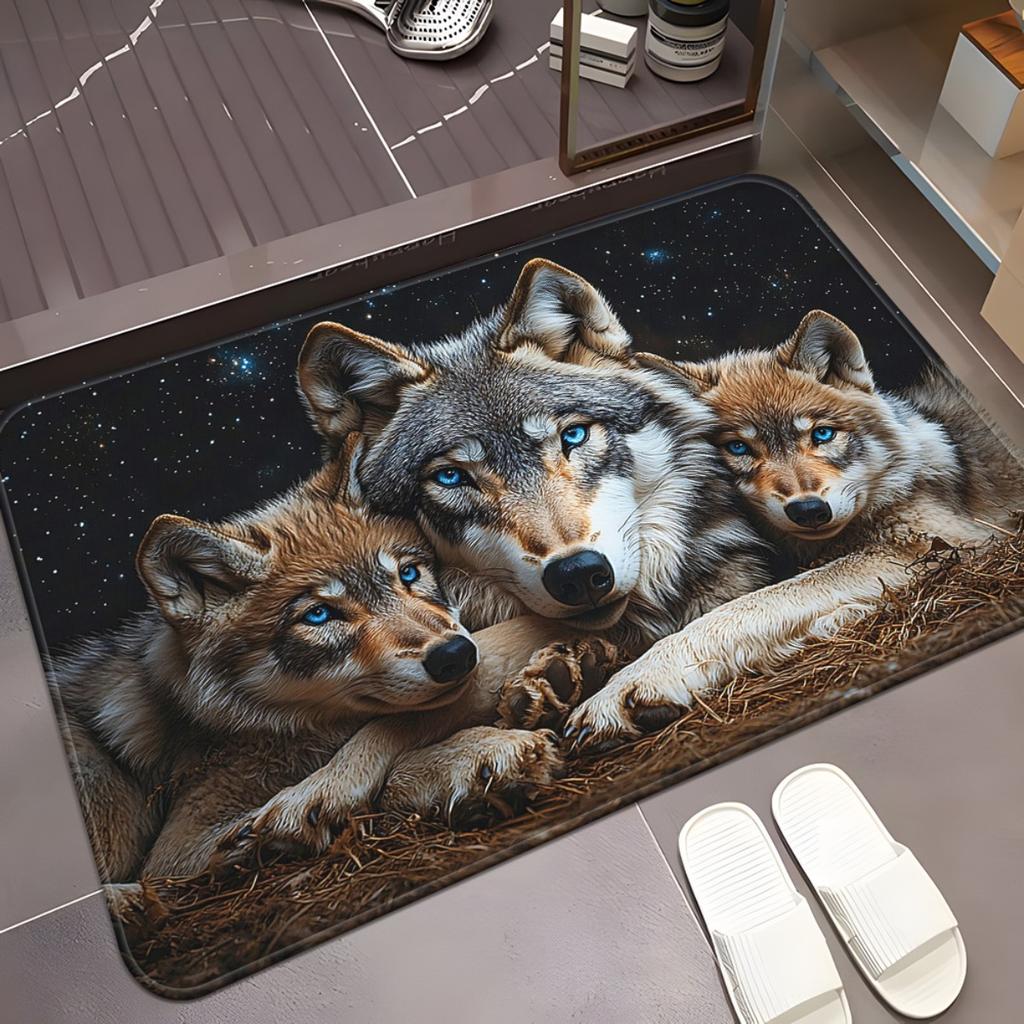 Starry Sky Wolf Print Kitchen Rug, Anti Fatigue Waterproof Non-Slip Comfort Standing Floor Mat for Kitchen