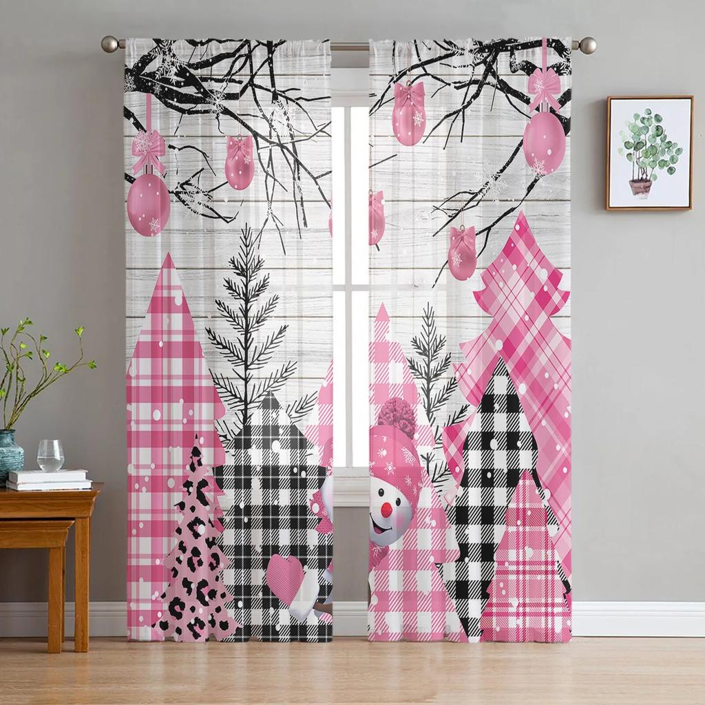 Christmas Snow Land Tree Snowflake TCurtains For Living Room Bedroom Kitchen Decoration Window Tulle Curtain
