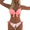 Printed Bikini Women's Split Swimsuit, Sexy Suspender Steel Tray Gathering Swimsuit Set