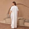 Plus Size Middle Eastern Women's Solid Color Round Neck Bow Slit Long Dress - Loose, Elegant, and Comfortable
