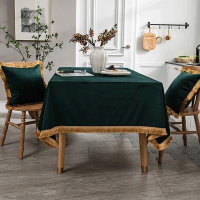 Toalha de mesa de veludo holandesa com borlas lisas, capa de mesa de centro de jantar verde, festa de casamento luxuosa, retangular, quadrada, redonda, tecido macio