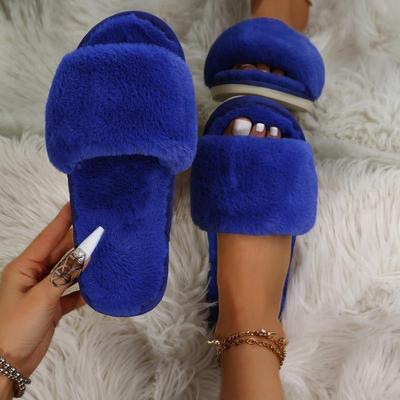 2024 New Women Winter House Furry Slippers Non-Slip Casual Indoor Flats Floor Shoes Ladies Flip Flops Warm Shoes Solid Colors