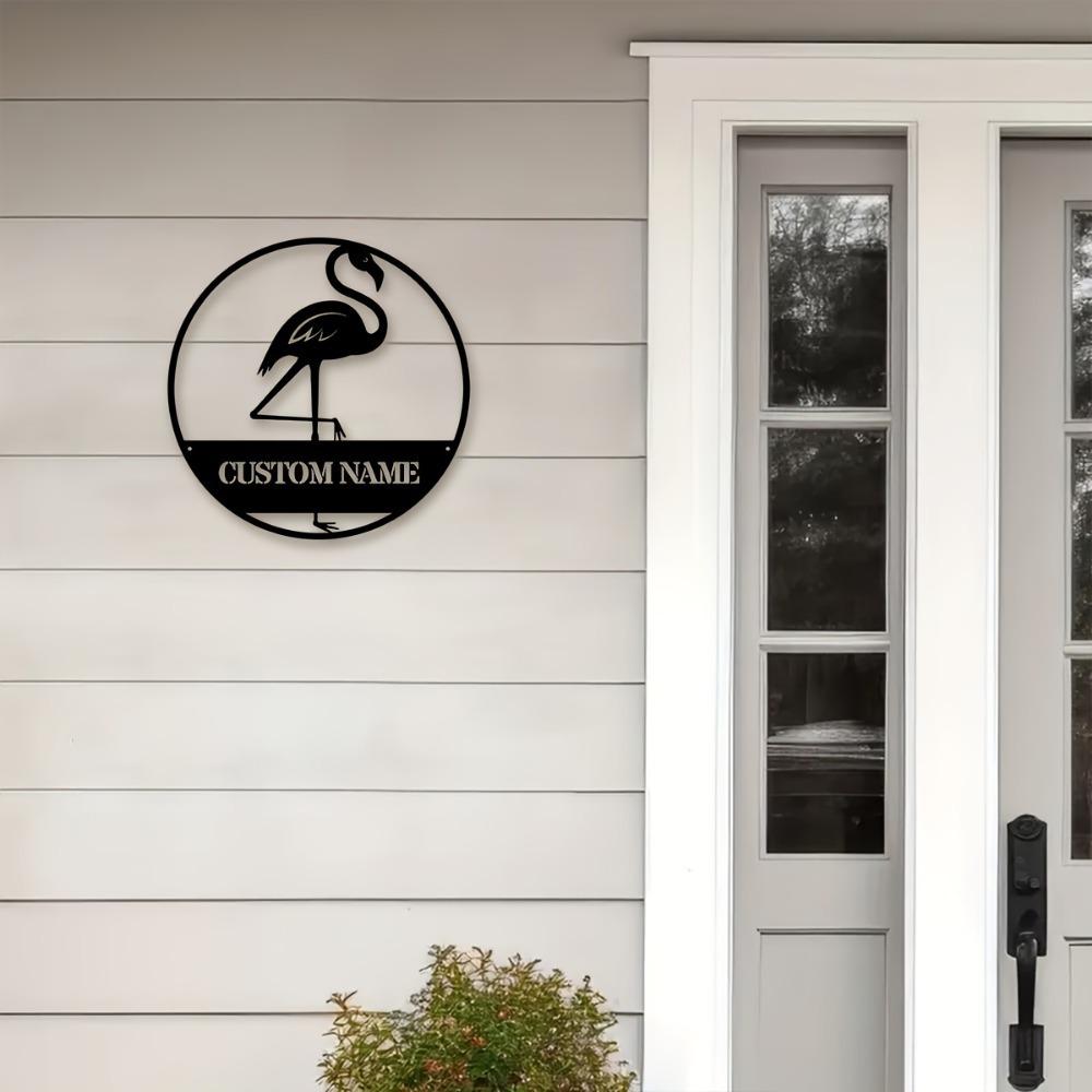 Metal Flamingo Wall Decor, Personalized Family Name Sign, Rustic Indoor Outdoor Art, Unique Home Gift