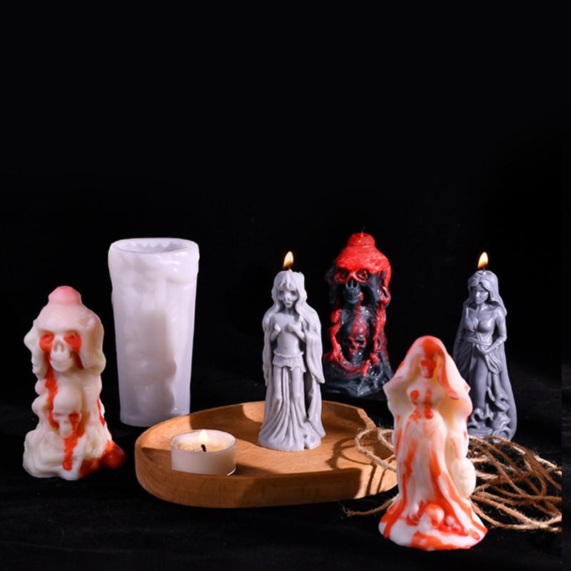 4Pcs Halloween Theme SIlicone Candle Molds Halloween Bride Silicone Candle Molds for Epoxy Resin, Halloween Decoration