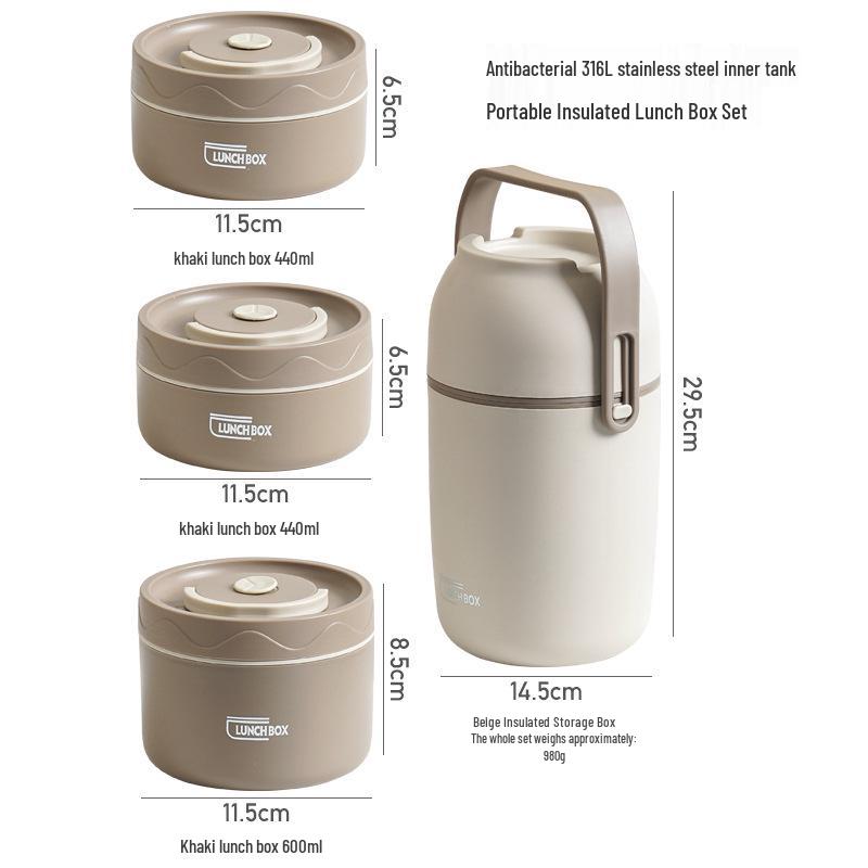 316L Stainless Steel Insulated Bento Lunch Box - Microwaveable & Portable for Office Workers & Students