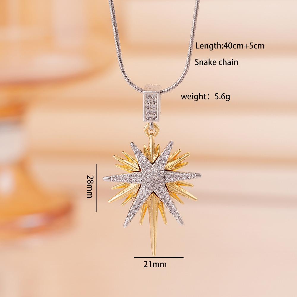Fashion Temperament Stainless Steel Inlay Zircon Shiny Octagonal Star Pendant Necklace for Women Exquisite Charm Jewelry Gifts