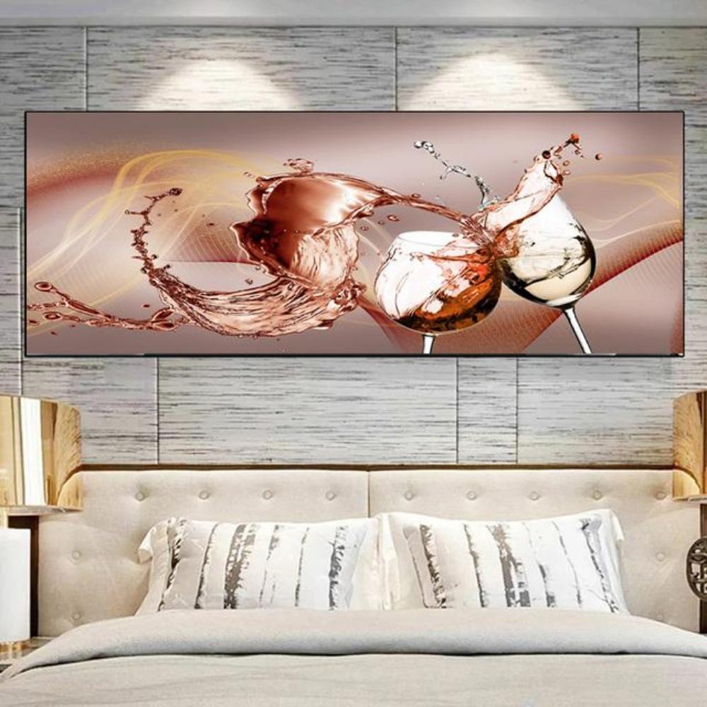 Modern Abstract Golden Wine Glass Boat Canvas Painting Posters and Prints Wall Picture for Living Room Home Decor No Frame