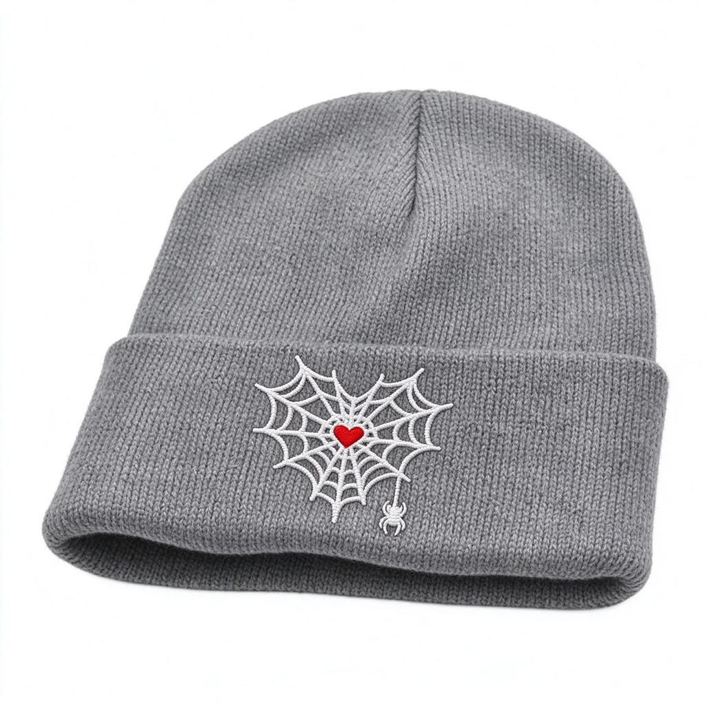 Unisex Cuffed with and Heart Embroidery Winter Knit Hat for Fall and Winter