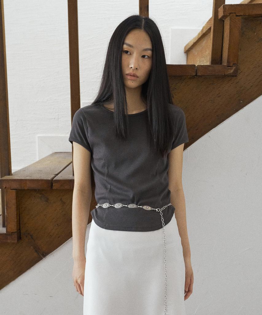 FROMWHERE Curved Slim T-Shirt Charcoal