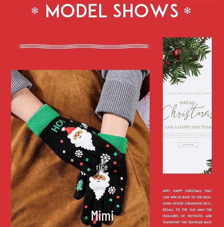 Women's Winter Touchscreen Knitted Cartoon Christmas Gloves – Warm and Thick Five-Finger Design