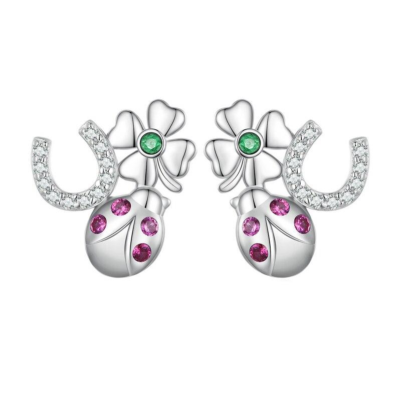 

WOSTU стерлингового серебра 925 пробы, разноцветные серьги-гвоздики Lucky Four Clover с божьей коровкой для женщин, милые зажимы для ушей, ювелирные изделия на день рождения, подарок 925 silver