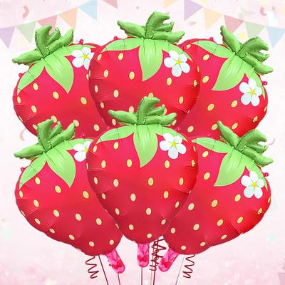3pcs/6pcs Strawberry Aluminum Film Balloon Birthday Party Supply Summer Fruit Party Baby Girl Baptism Decoration Matte Balloons