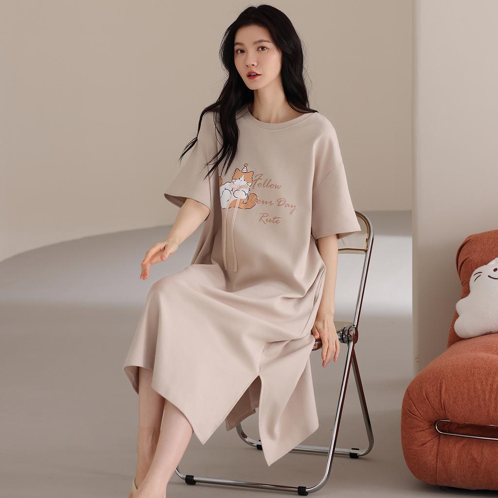 Pajamas Women's Pajamas Skirts Summer Summer Cotton Short Sleeves Thin Long Stripes Casual Wear Loungewear