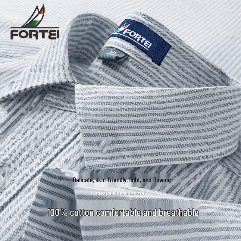 Men s 100% Cotton Striped Short-Sleeve Shirt L