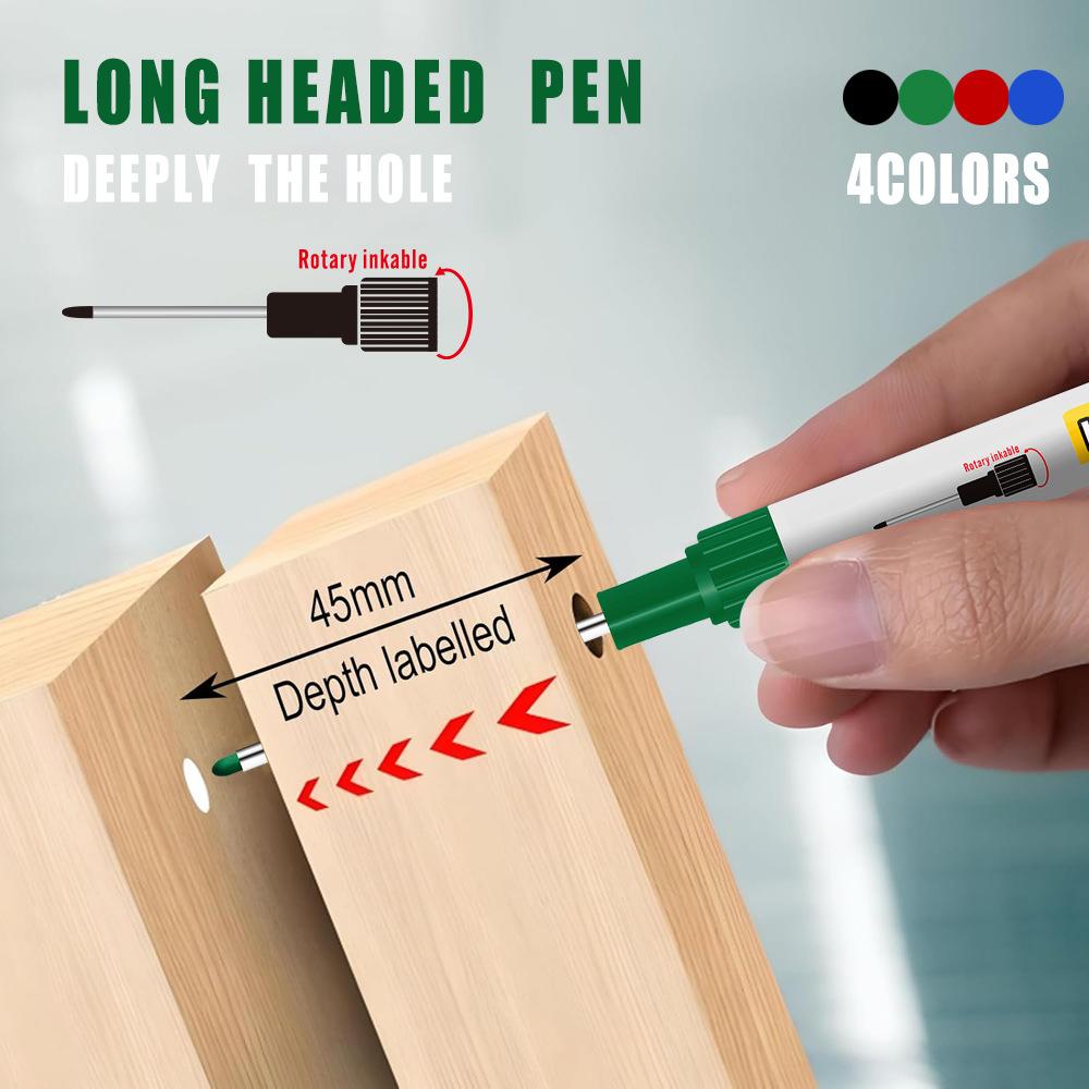 45mm Long Nib Marker,Carpenter's Deep Hole Marking Pen,2mm Tip,A Duration of 72 Hours,Waterproof Non-Erasable,Long Headed Pen