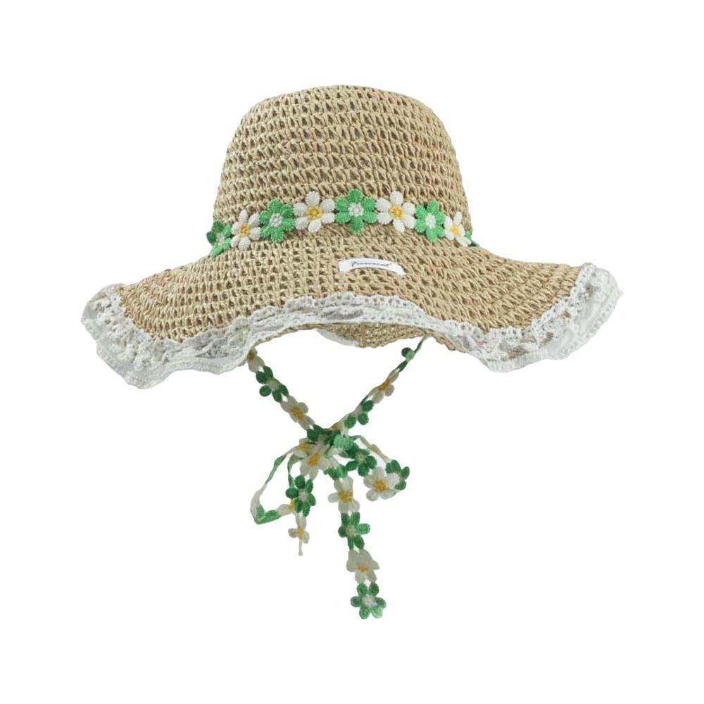 With Garland Big Brimmed Straw Hat Breathable Woven Sun Cap Elegant Vacation Beach Cap  Women