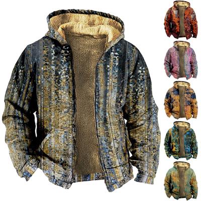 Men's Personalized Casual Printing Long Sleeve Zipper Sweater Thick Cotton Suit Winter