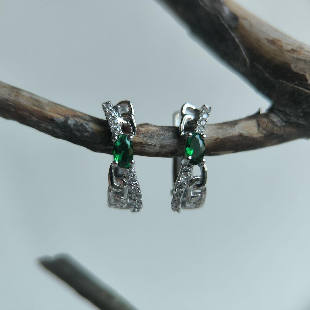 Silberne Ohrringe mit Nano-Smaragd 0,638 ct (2192145)