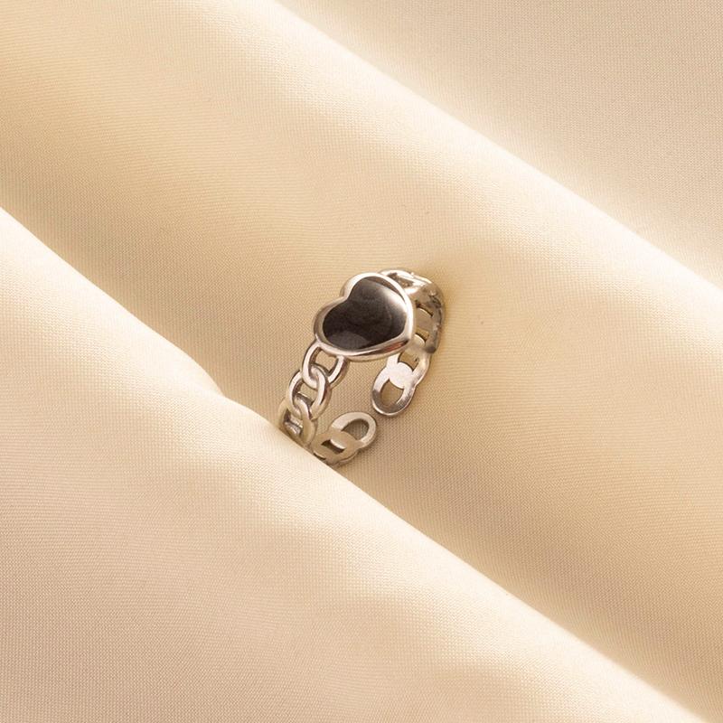 Punk Vintage Black Enamel Ring Stainless Steel Open Rings For Women Men Jewelry Fire Evil Eye Bague Acier Inoxydables Femme Gift
