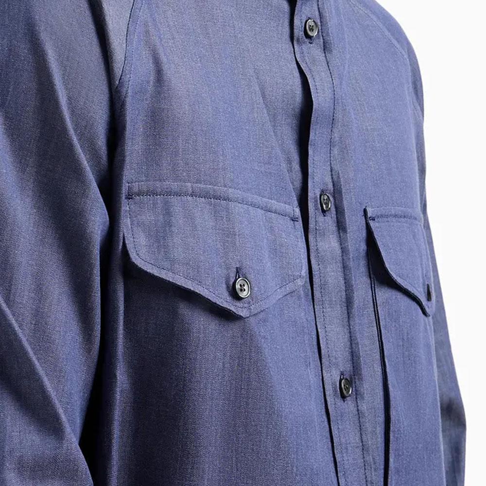 Emporio Armani Solid Color Chest Pocket Single-Breasted Long Sleeve Shirt Men Shirts Blue 3D1CP1-1DAAZ-10941