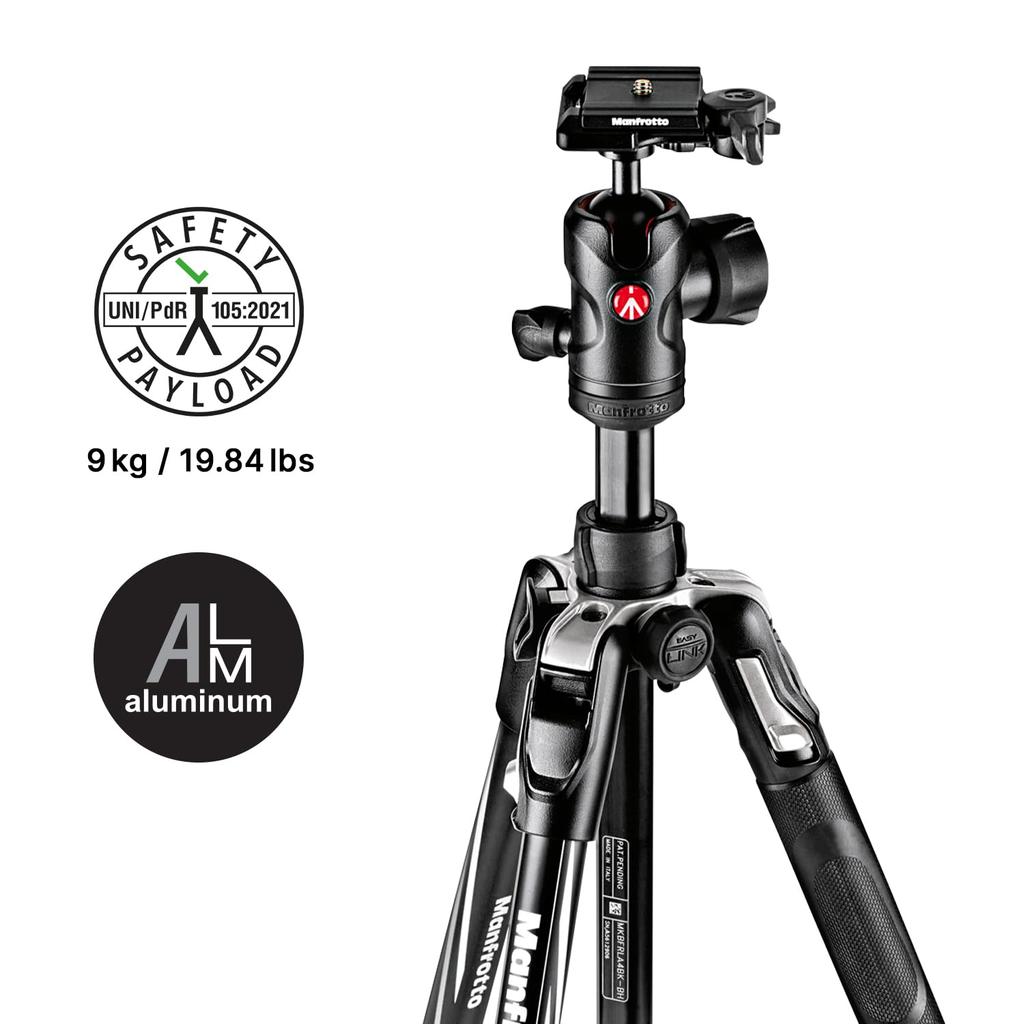 Vitec Manfrotto Befree Advanced Aluminum Black L Tripod Kit 8kg Load 151cm Full 40cm Folded Head 4-Section MKBFRLA4BK-BH, Capacity, Height, Length,