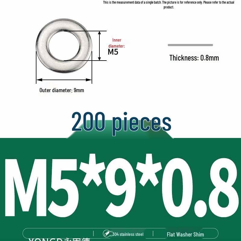 304 Stainless Steel Thickened Flat Washer / Ultra-thin Metal Gasket, Sizes M1.6-M10