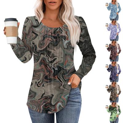 Long Sleeve Shirts For Women Tops Dressy Casual Blouses Pleated Scooped Neck Tunic Tops