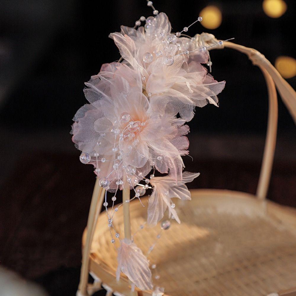 Pearl Ancient Hair Clip Tassel Hanfu Headwear Elegant Silk Flower Hairpin  Children