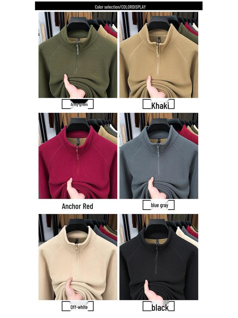 Woodpecker Men's Thick Velvet Fleece Hoodie with Half-Zip and Stand Collar for Autumn/Winter 2025