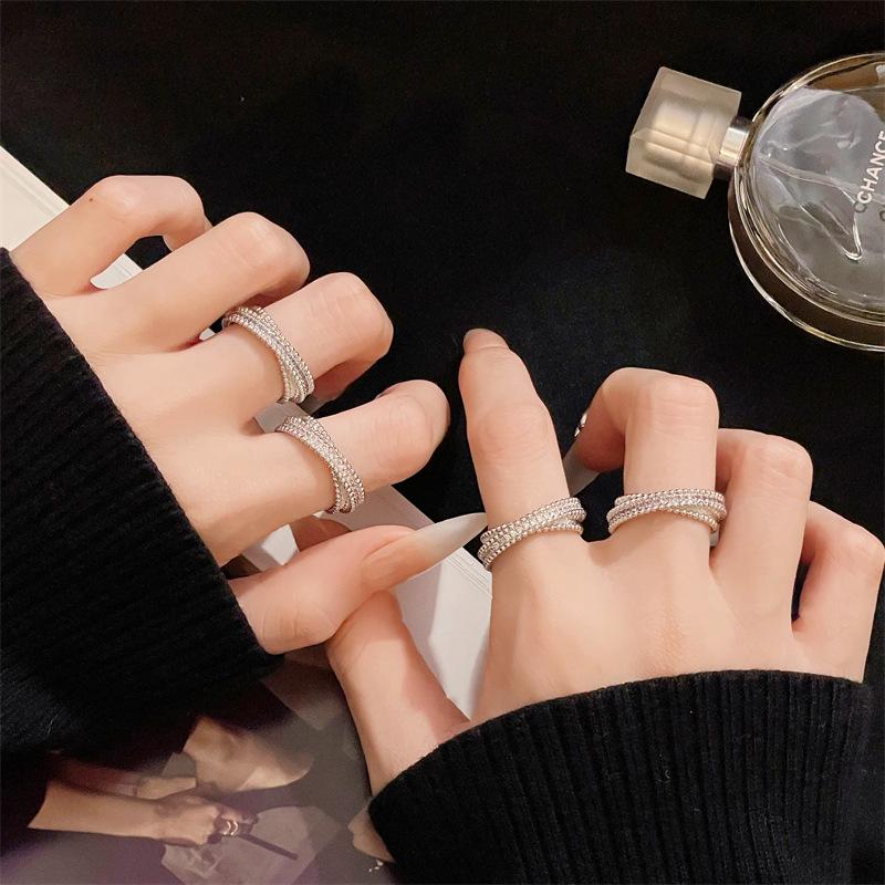 Bead Edge Diamond Stacked Open Ring Simple Niche Design High Sense Fashion Light Luxury Ring