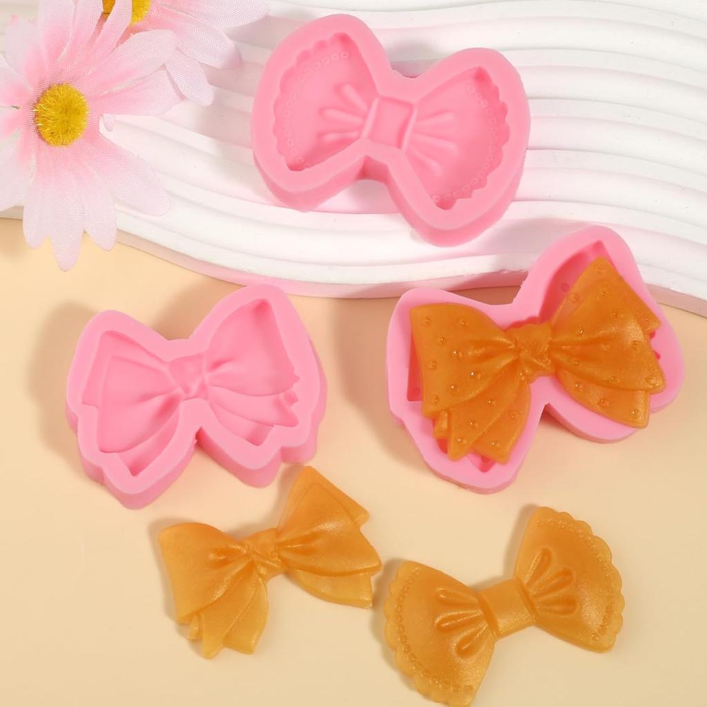 3 Pcs Exquisite Bow Chocolate Silicone Molds Cute Three-Dimensional Bow Cake Decoration Fondant Molds, for Birthday Party Cupcake Toppers Cookies