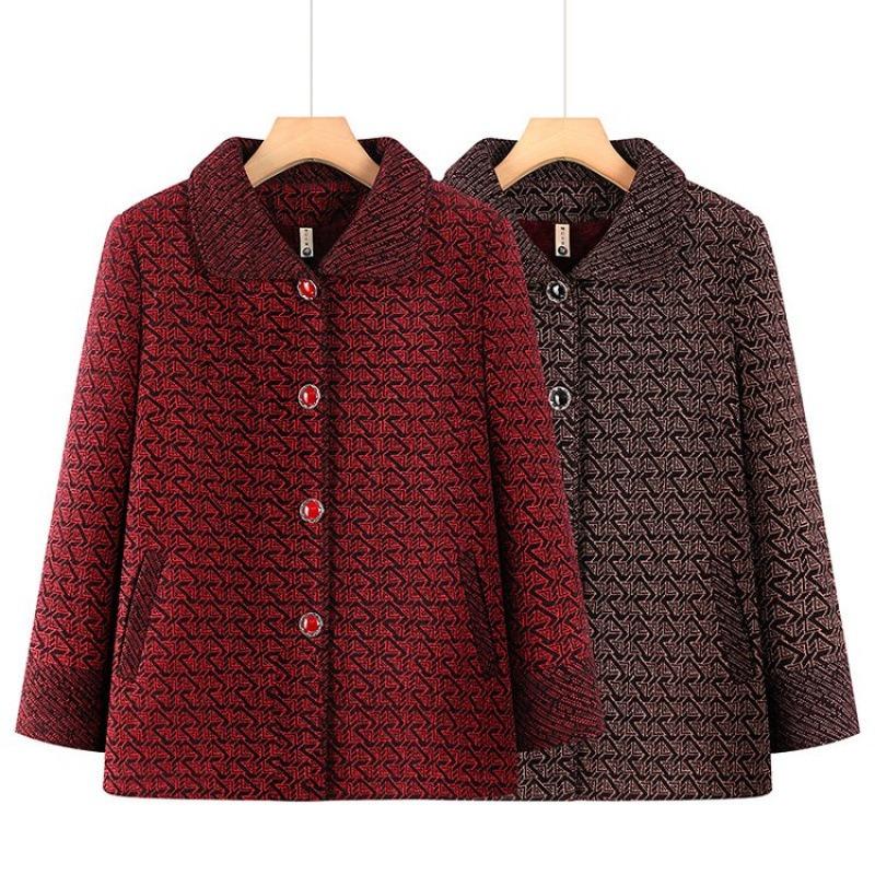Wife Autumn and Winter Velvet Thickened Woolen Top Clothes Old Women Warm Woolen Coat