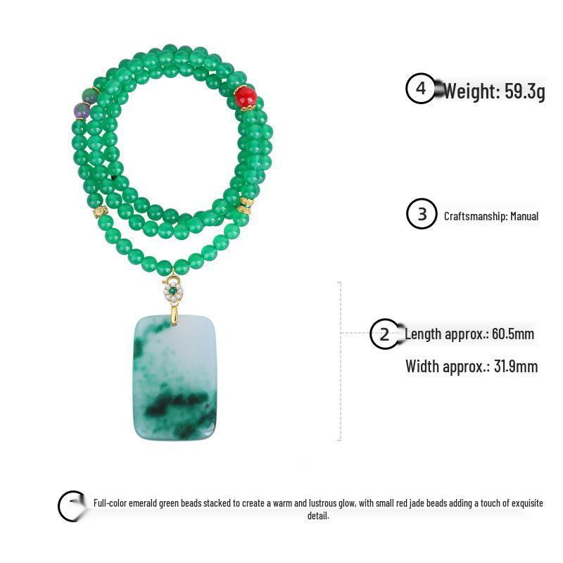 National Dynasty Xinjiang Gold Silk Jade Bead Necklace with Emerald Jade Pendant