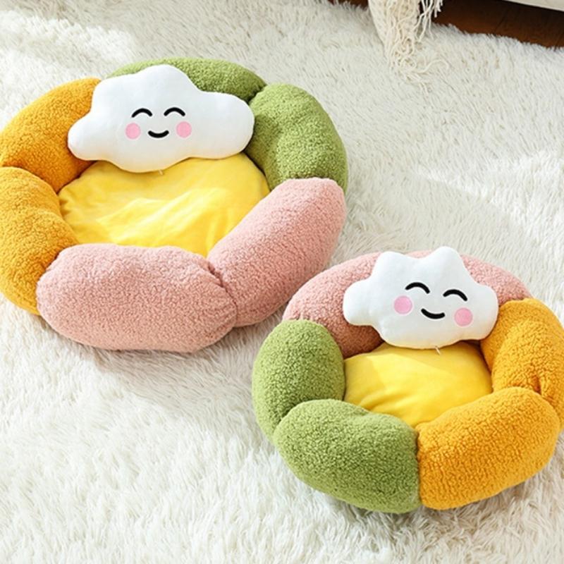 Warm Enclosed Pet House Flower Shape Cat Bed for Indoor Cats Cozy Winter Dog Cushion Soft Plush Comfortable Pet Nest for Small Animals