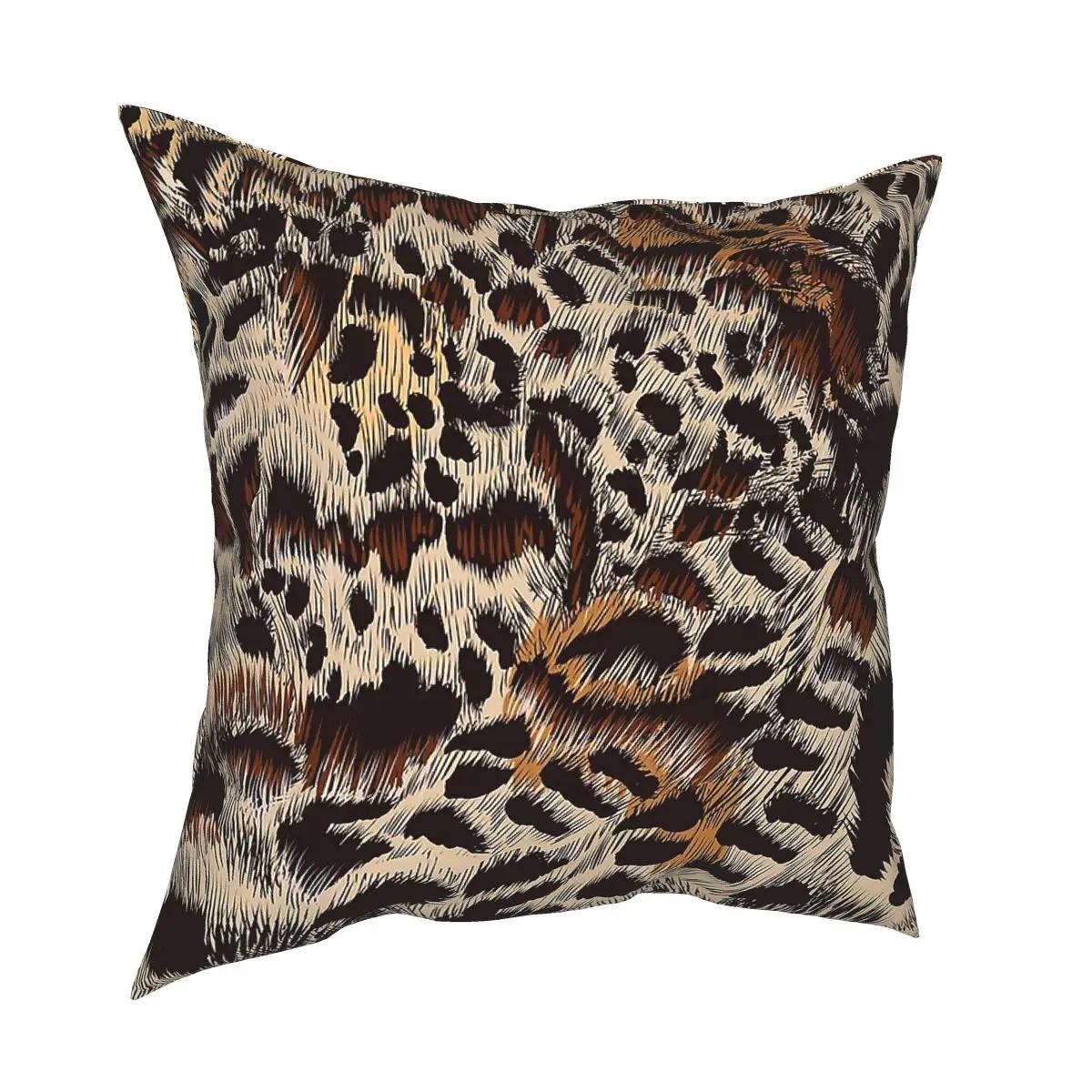 

Leopard Print Animal Fur Pattern Throw Pillow Cover Polyester Cushions for Sofa Brown Skin Texture Awesome Cushion Covers 66x66cm