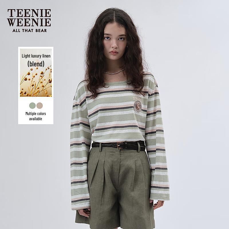 Teenie Weenie Women s Linen Blend Striped Long-Sleeve T-Shirt L