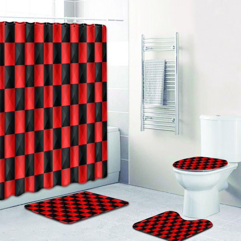 Creative 3D Printing Bathroom Non-Slip Floor Mat Shower Curtain Combination Carpet European And American Style
