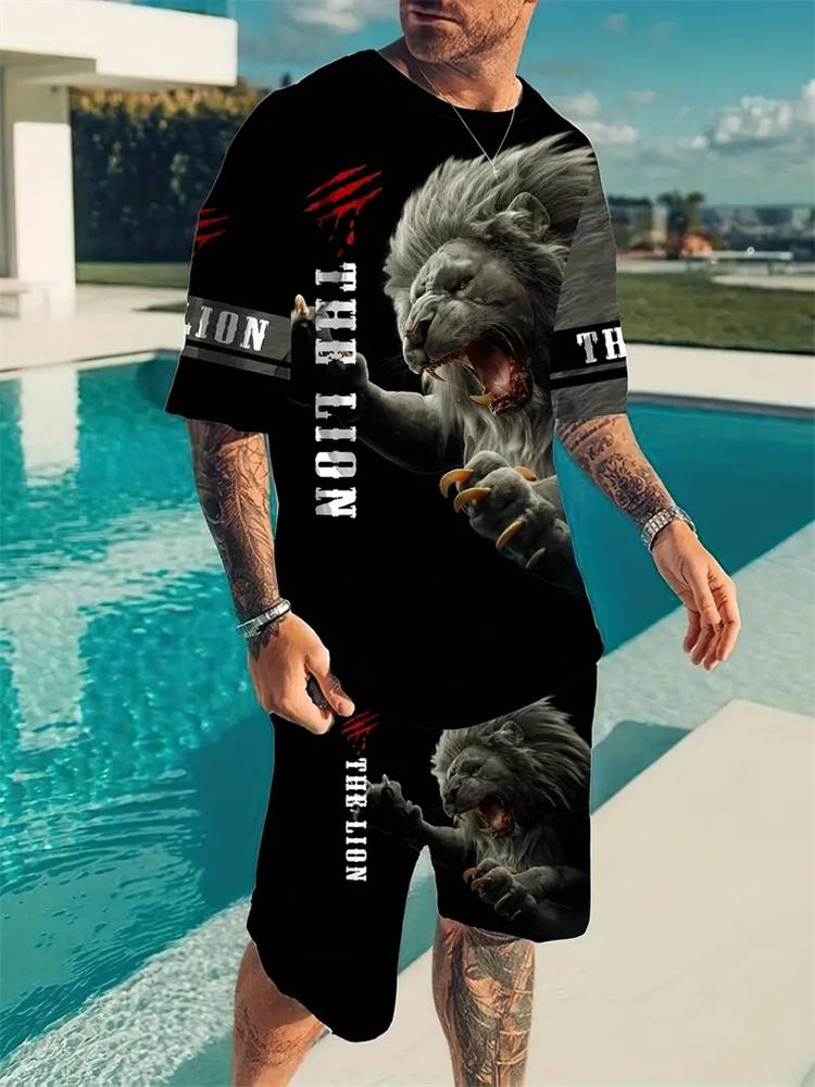 2024 New Summer Fashion Animal Print Suit Black and White Tiger 3D Pattern Outdoor Street Shooting Sportswear Men's Casual Wear