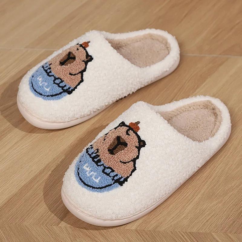 Fashion Winter Cartoon Animal Warm Fluffy Slippers Women Closed Toe Thick Plush Slides Woman Indoor Flat Heel Non-Slip Cotton Shoes