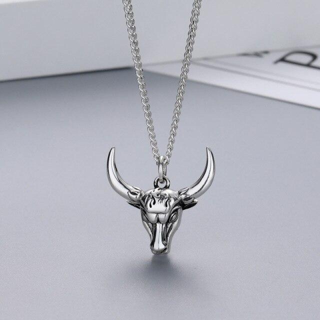 

Новый талисман S925 стерлингового серебра голова быка волк кулон мужское ожерелье ретро осень зима мода пара длинная цепочка свитера