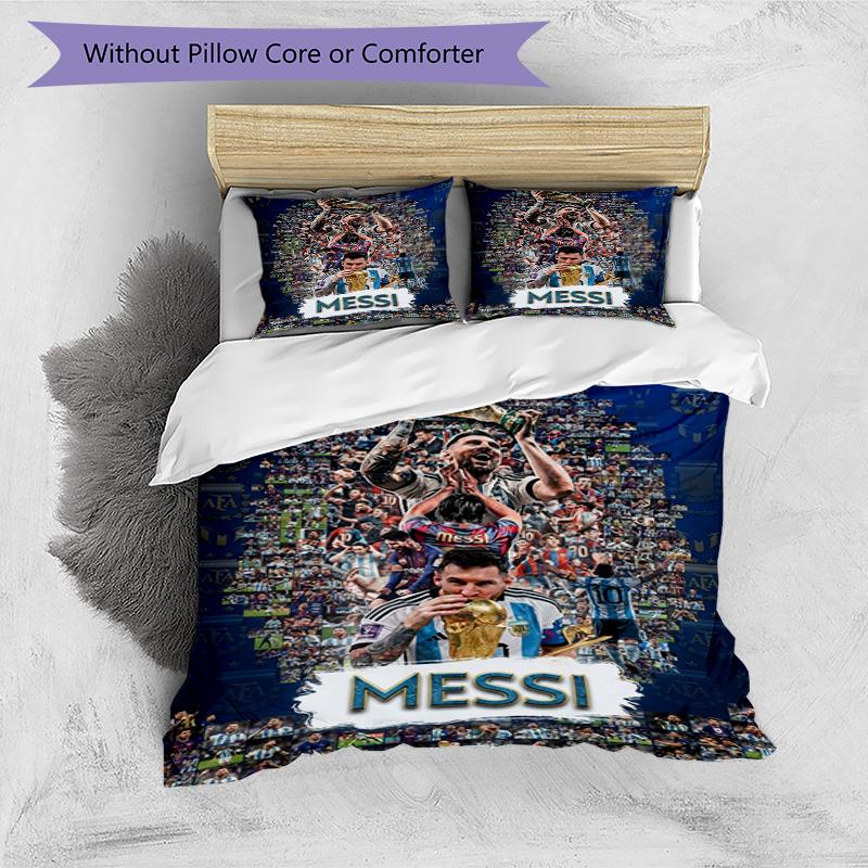 Messi World Cup Champion Personalized Name Bedding Set,Comfort Bed Linen for Boys Room Decoration,Perfect Gift for Match Fans,Wrinkle Resistant Duvet 