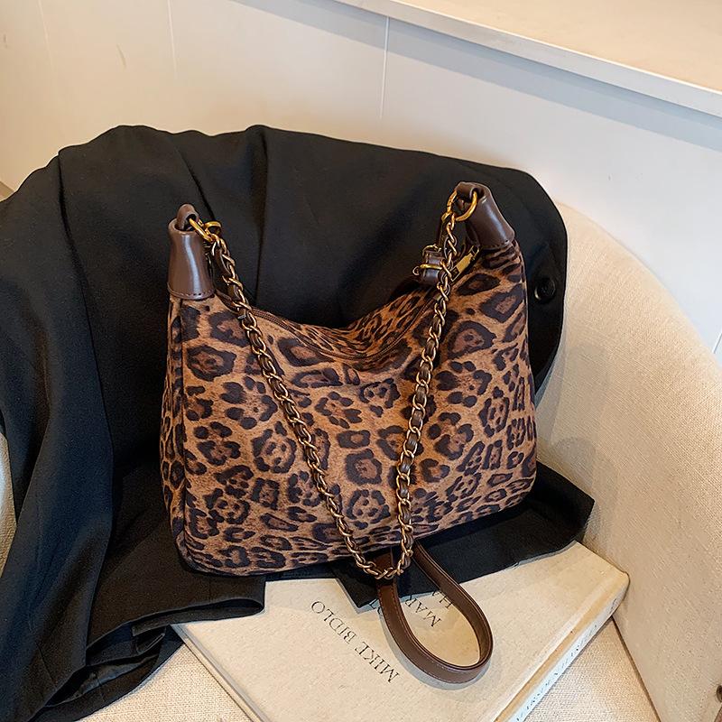 Premium Bag Women's 2025 New Trendy Fashion Leopard Print Texture Shoulder Bag Large Capacity Commuter Bag Chain Bag