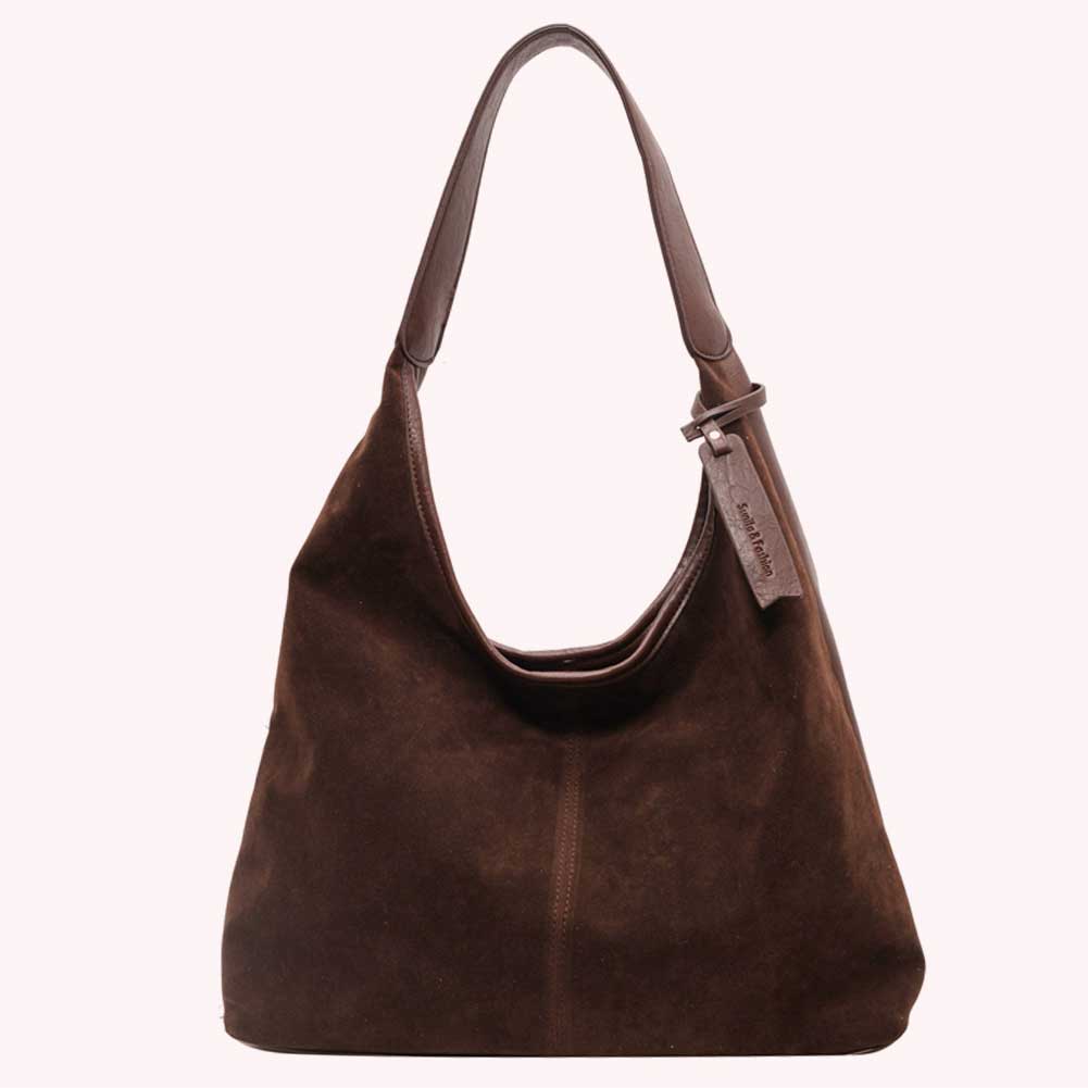 Women Suede Tote Bag Slouchy Retro Handbag Magnetic Closure Large Capacity Purse for Work Travel