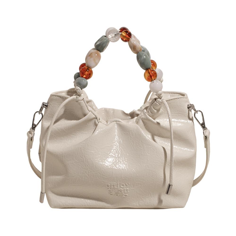 Tote Bag Beading Handle Shoulder Bag Crossbody Bag Women's Shoulder Bag Cute Silver PU Bag  Travel