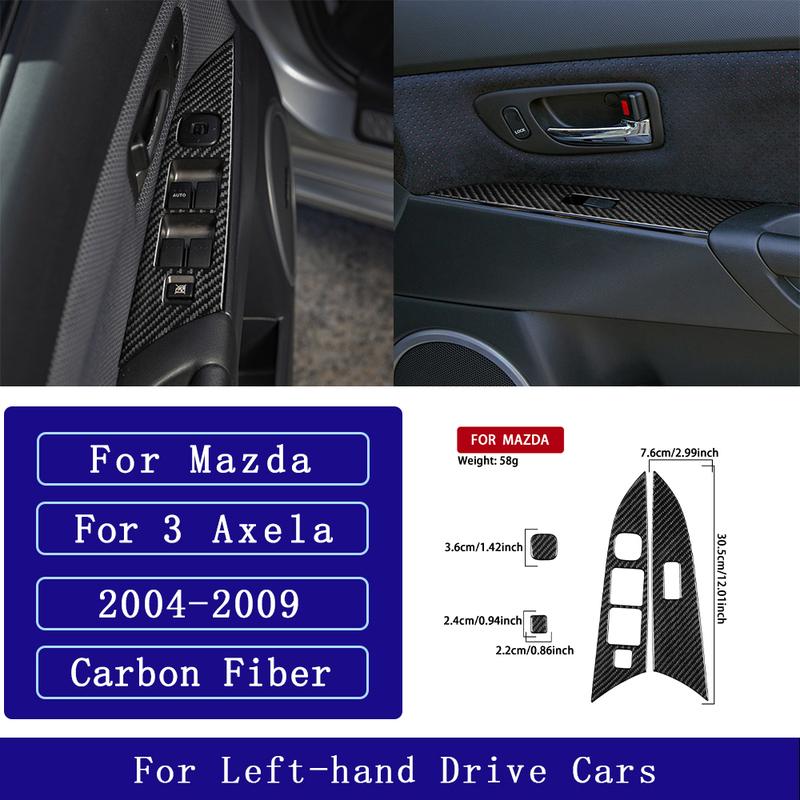 For Mazda 3 Axela 2004-2009 Carbon Fiber Front Door Window Lift Control Panel Frame Car Accessories Interior Decorative Stickers
